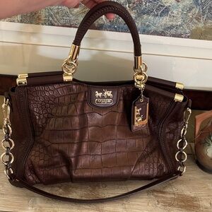 NWOT: Coach Brown Croc-Embossed Satchel